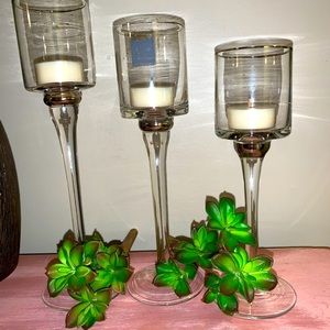 Clearware Glass Tall Tea Light Candle Holder Set of 3.